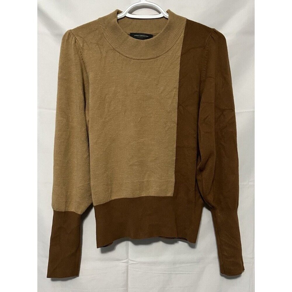 French Connection ✧ Neutral Colorblock Balloon Sleeve Knit Top Sweater